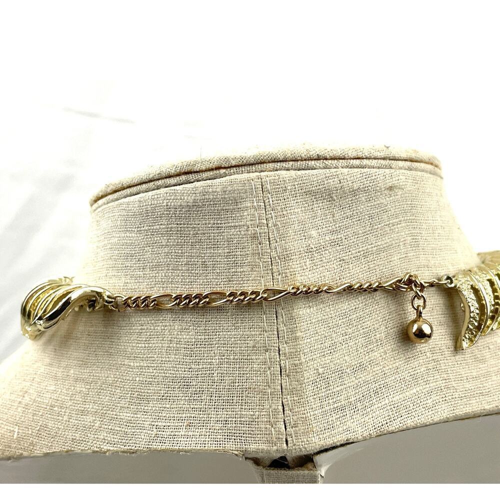 VTG Kramer Gold Tone Bib Necklace‎ Signed MCM Textured Statement 15" - Picture 8 of 12